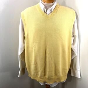 Men's Greg Norman Pullover Sweater V Neck Vest Yellow with Logo Sz L 100%Cotton